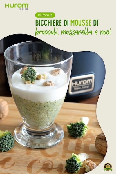 bicchiere di mousse di broccoli, mozzarella e noci