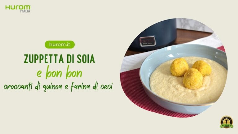 Zuppetta di soia e bon bon croccanti di quinoa e farina di ceci