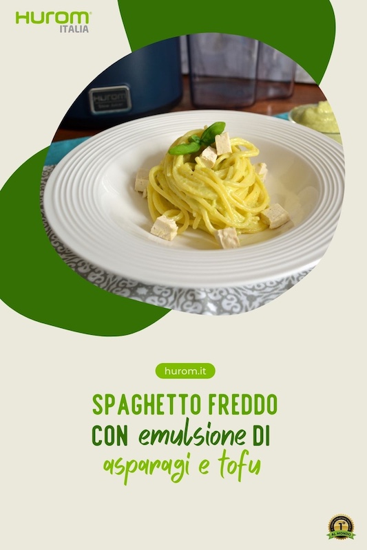 Spaghetto freddo con emulsione di asparagi e tofu